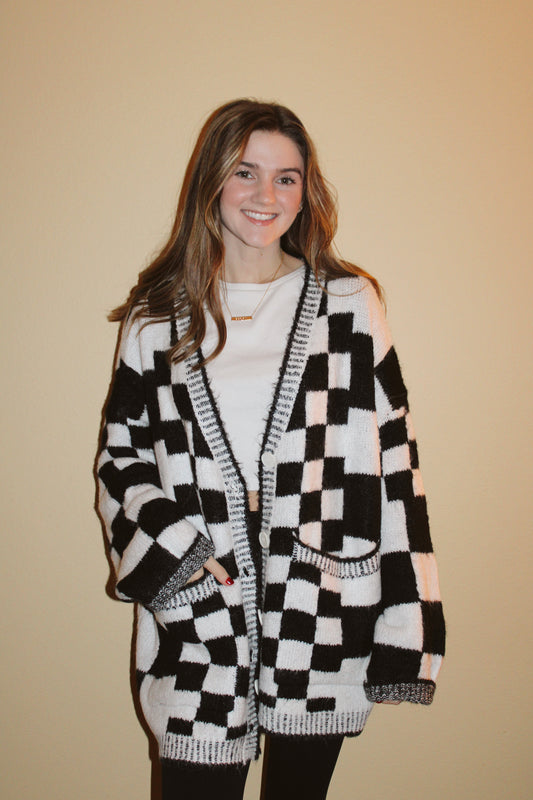 Checkered Oversized Cardigan