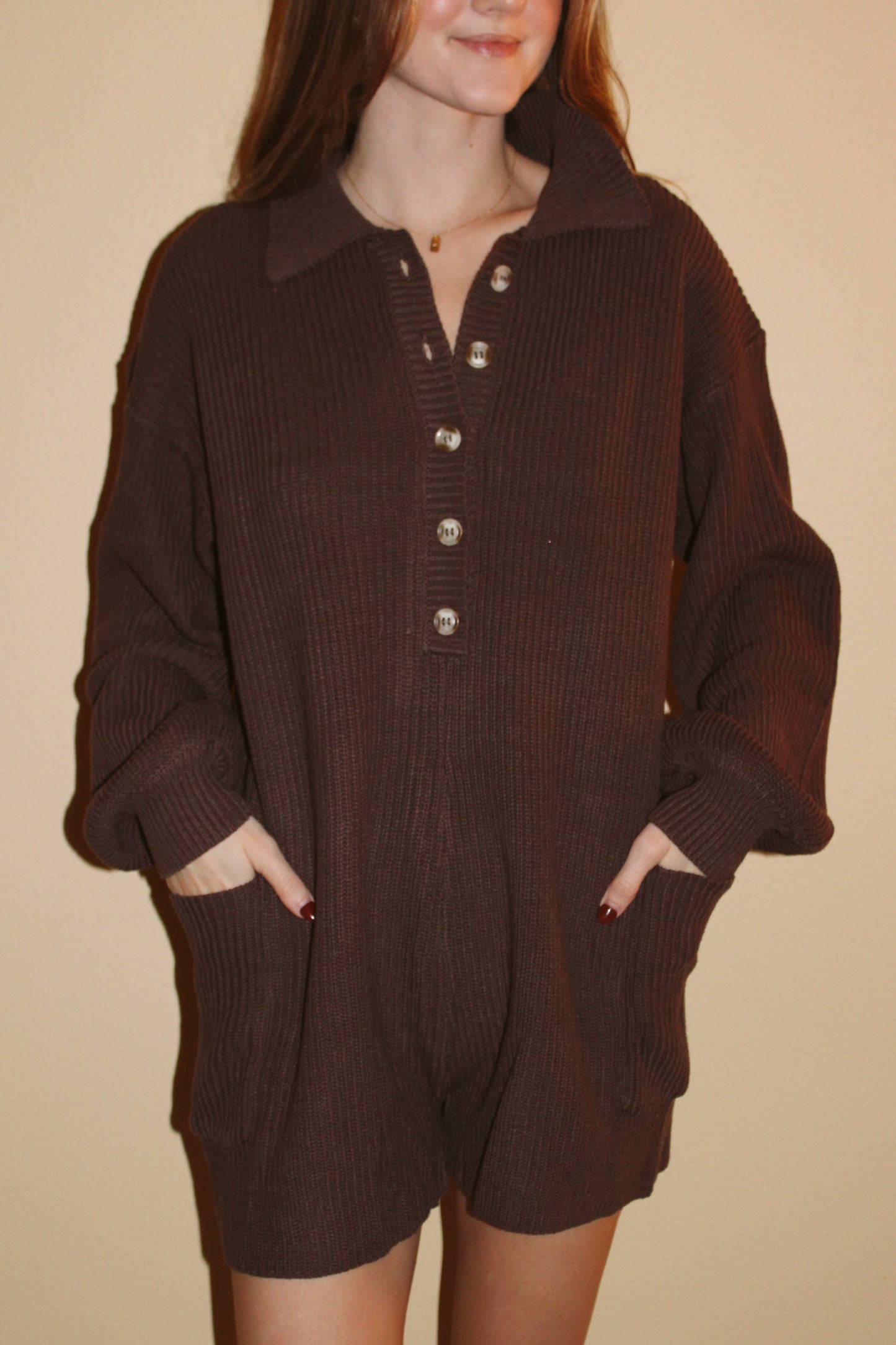 Sweet Sweater Romper-Brown