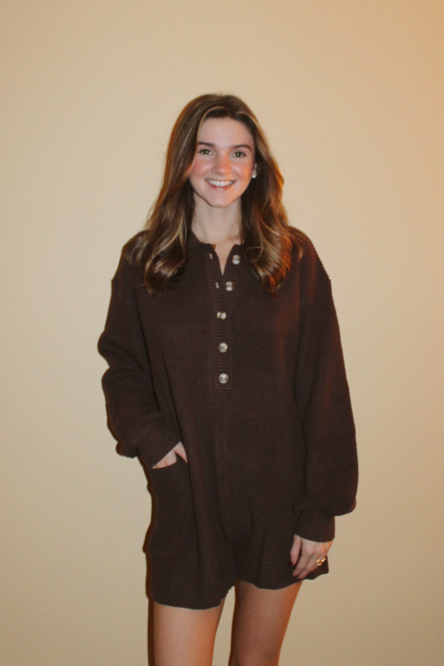 Sweet Sweater Romper-Brown