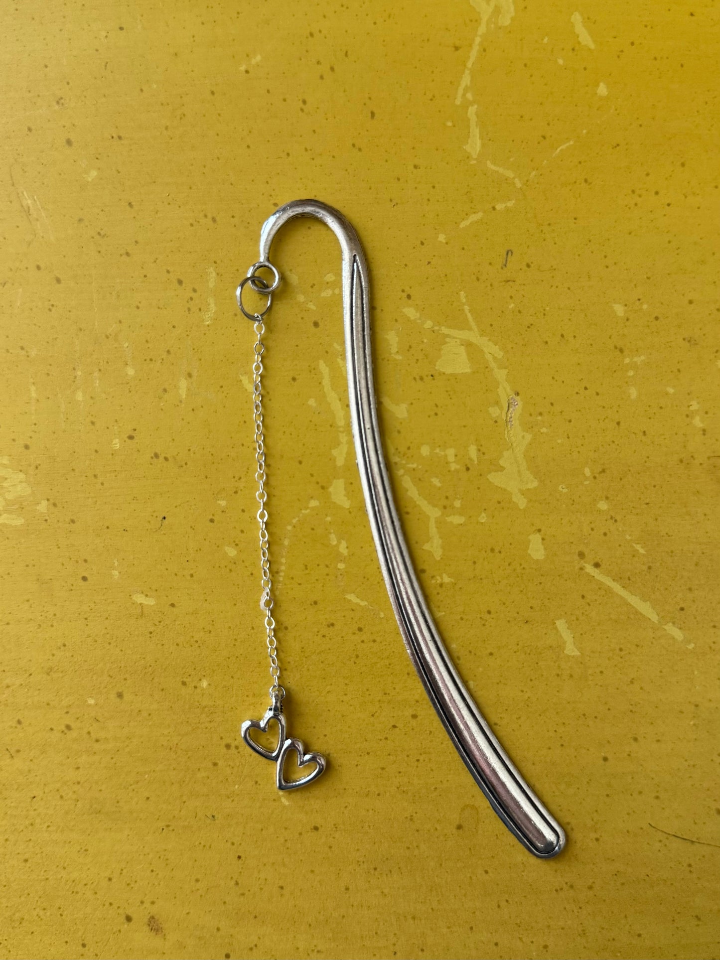 Silver Double Heart Bookmark