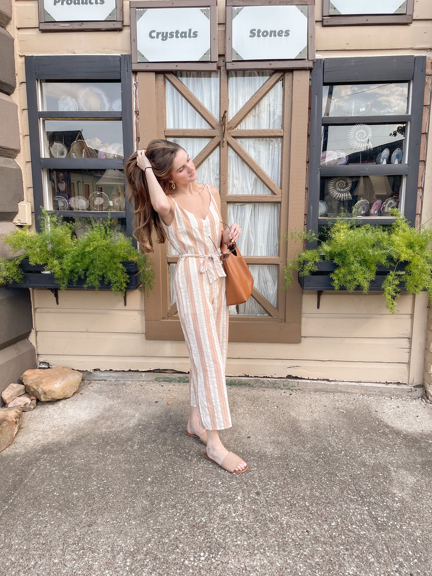 Coral Striped Jumpsuit